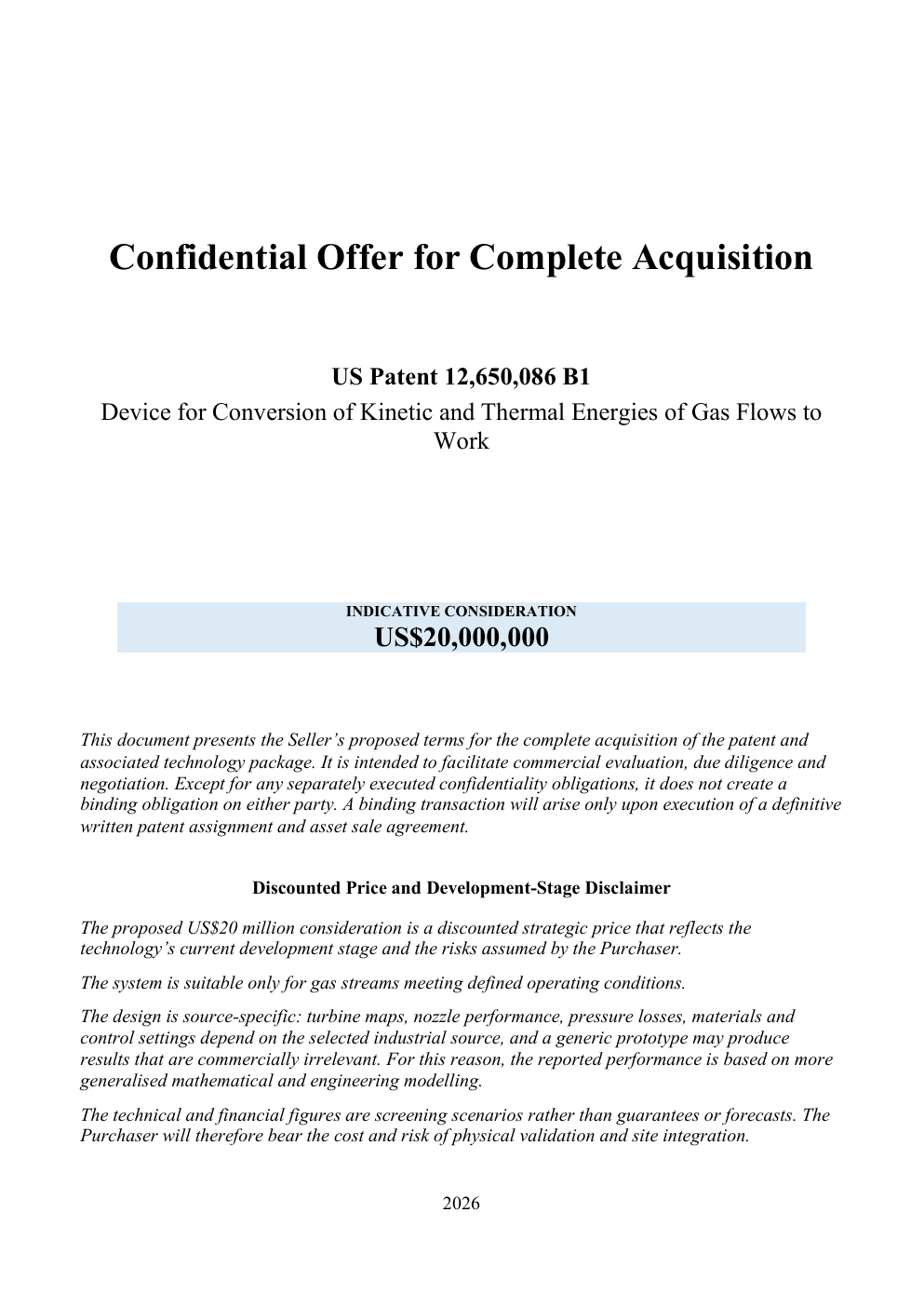 Confidential Offer front page